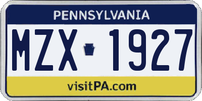 PA license plate MZX1927