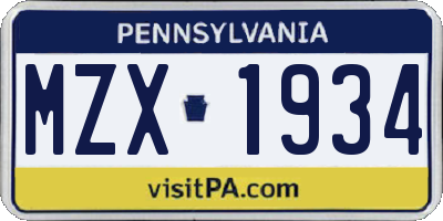 PA license plate MZX1934