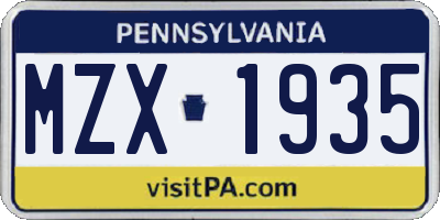 PA license plate MZX1935