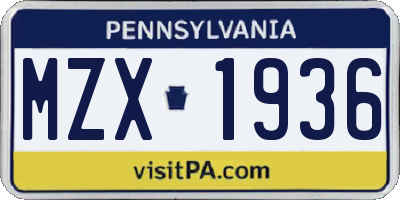 PA license plate MZX1936