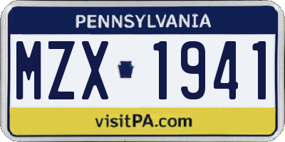 PA license plate MZX1941