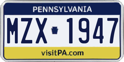 PA license plate MZX1947