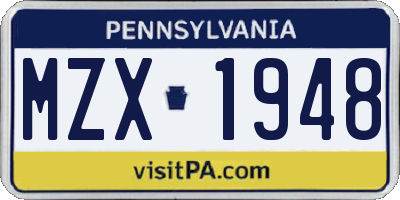 PA license plate MZX1948