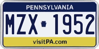 PA license plate MZX1952