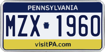 PA license plate MZX1960