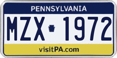 PA license plate MZX1972