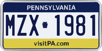 PA license plate MZX1981