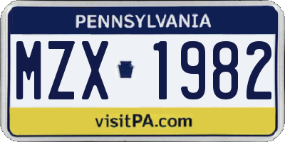 PA license plate MZX1982