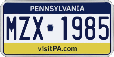 PA license plate MZX1985