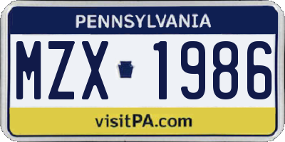 PA license plate MZX1986