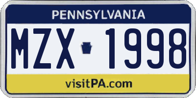 PA license plate MZX1998