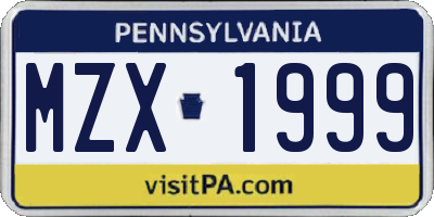 PA license plate MZX1999