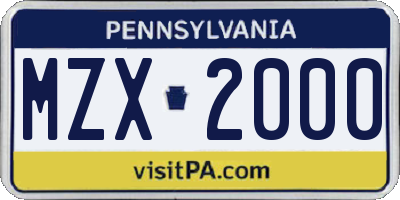 PA license plate MZX2000