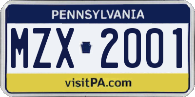 PA license plate MZX2001