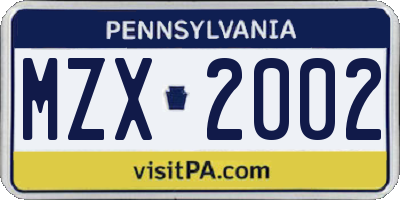 PA license plate MZX2002