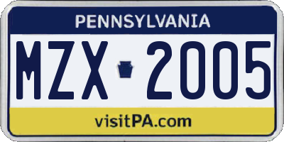 PA license plate MZX2005