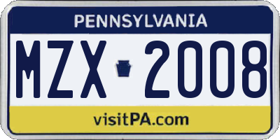 PA license plate MZX2008