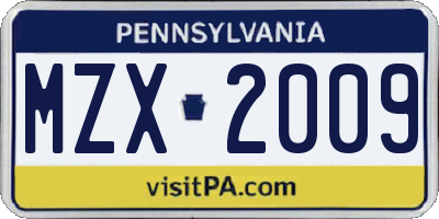 PA license plate MZX2009