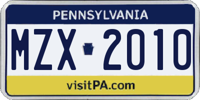 PA license plate MZX2010