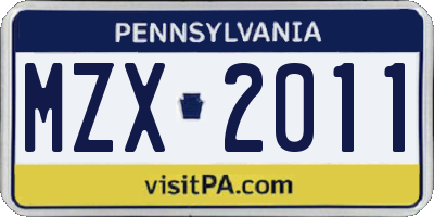PA license plate MZX2011