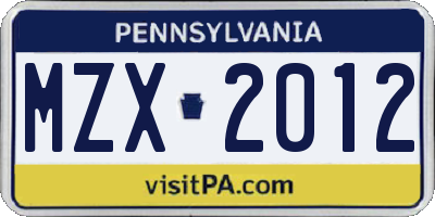 PA license plate MZX2012