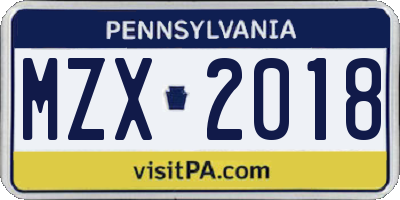 PA license plate MZX2018