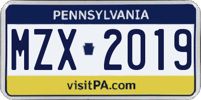 PA license plate MZX2019