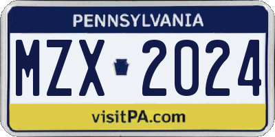 PA license plate MZX2024
