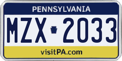PA license plate MZX2033