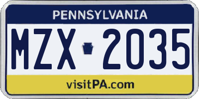 PA license plate MZX2035