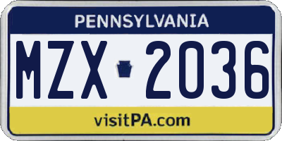 PA license plate MZX2036