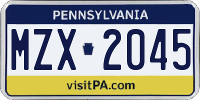 PA license plate MZX2045