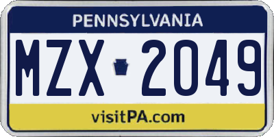 PA license plate MZX2049