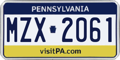 PA license plate MZX2061