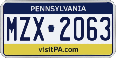 PA license plate MZX2063