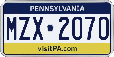PA license plate MZX2070