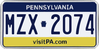 PA license plate MZX2074
