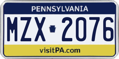 PA license plate MZX2076