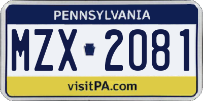 PA license plate MZX2081