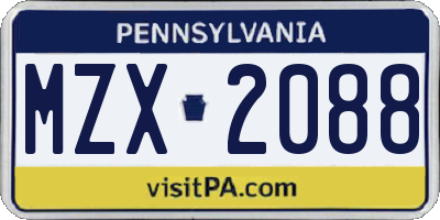 PA license plate MZX2088