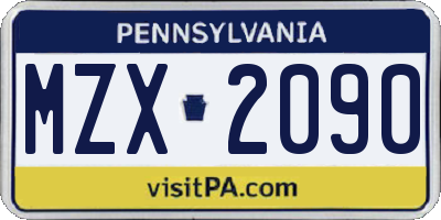 PA license plate MZX2090