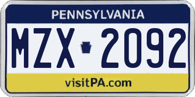 PA license plate MZX2092
