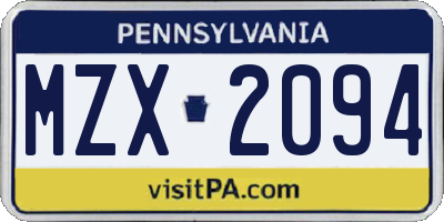 PA license plate MZX2094
