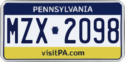 PA license plate MZX2098