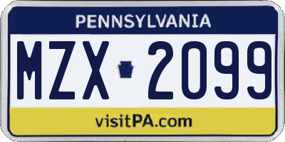 PA license plate MZX2099