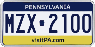 PA license plate MZX2100
