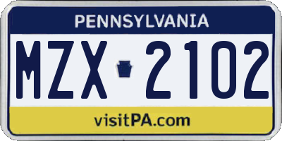 PA license plate MZX2102