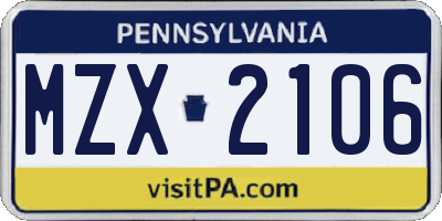 PA license plate MZX2106