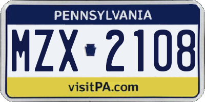 PA license plate MZX2108