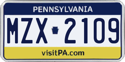 PA license plate MZX2109